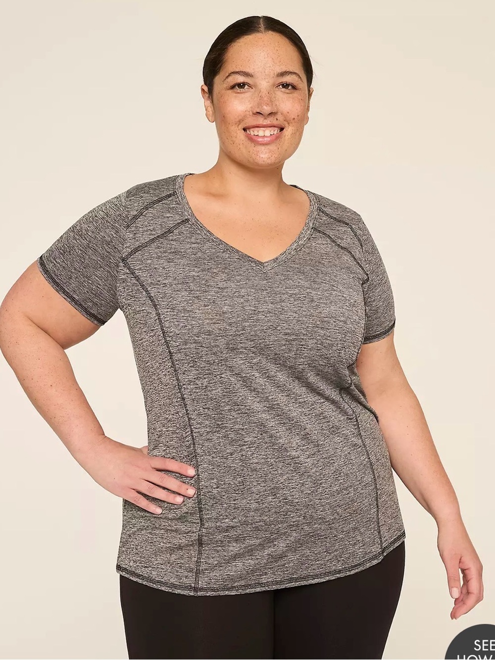 LIVI for Lane Bryant Grey Athletic V-Neck Tee, Size 26/28L